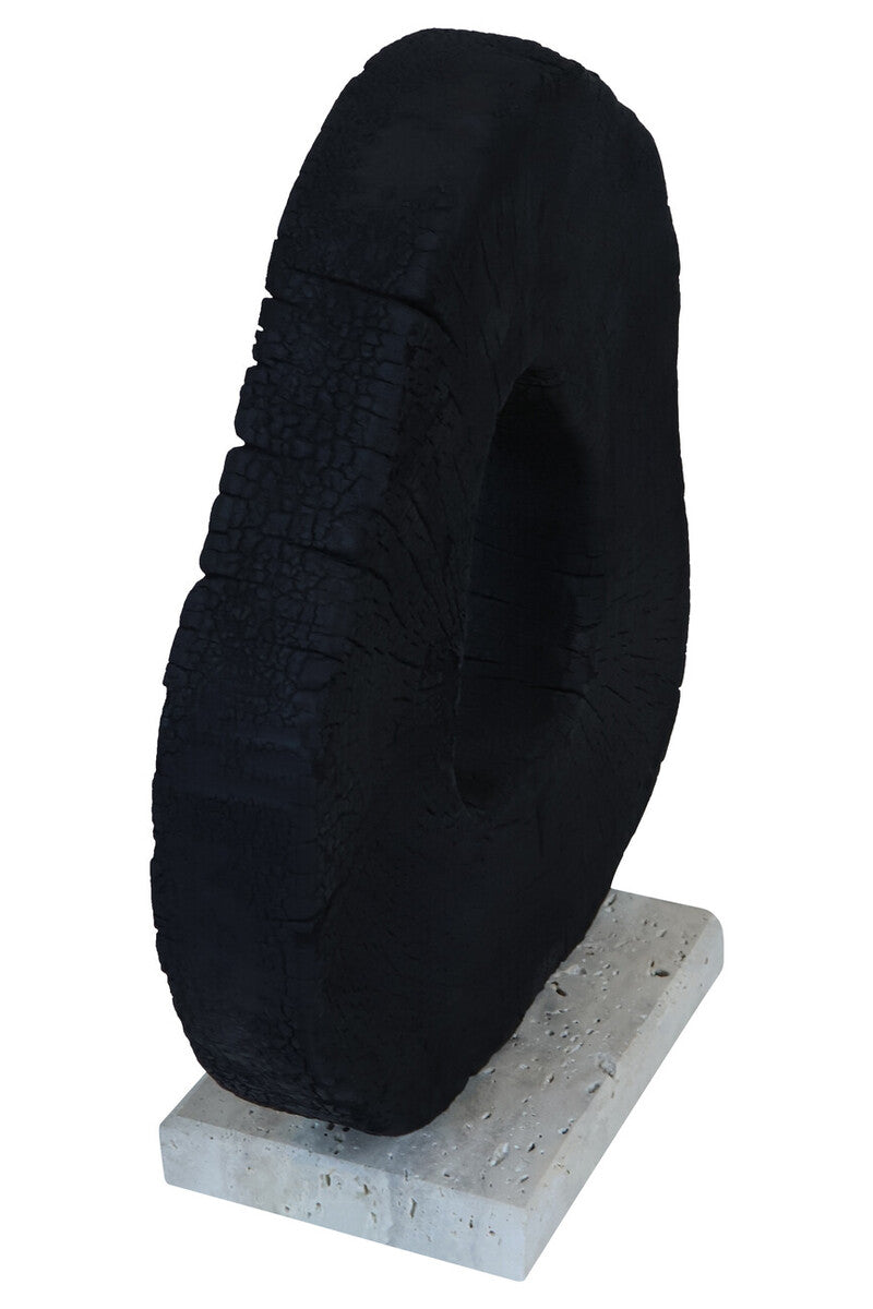 Tibor Black Mango Wood Sculpture With Travertine Base - Image 5