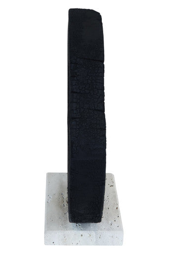 Tibor Black Mango Wood Sculpture With Travertine Base - Image 4