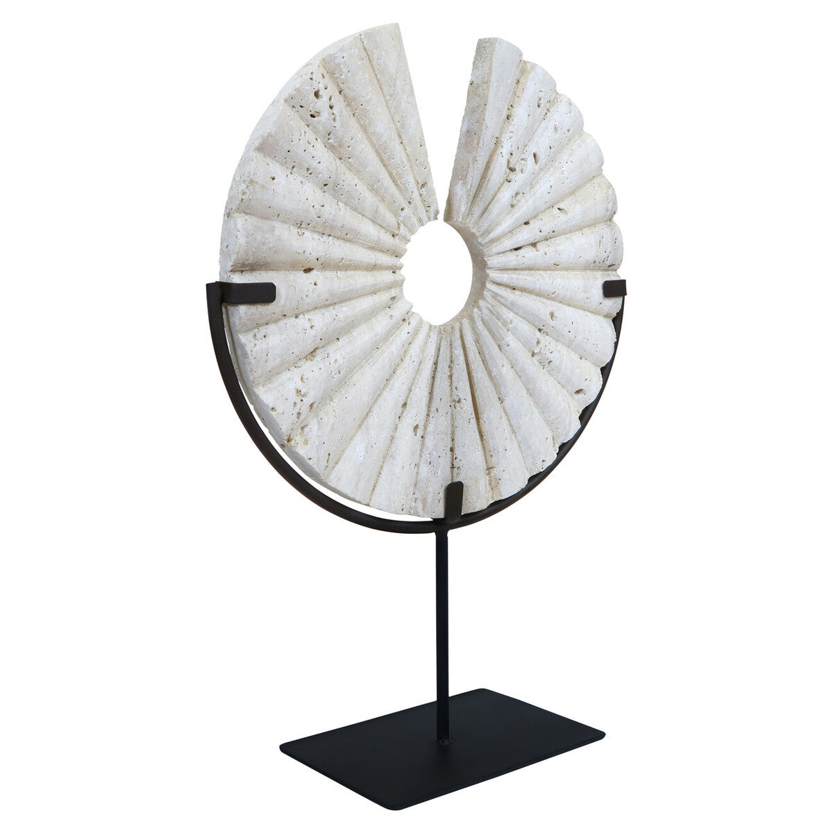 Tibor Travertine Disc Sculpture With Black Metal Base - Image 2