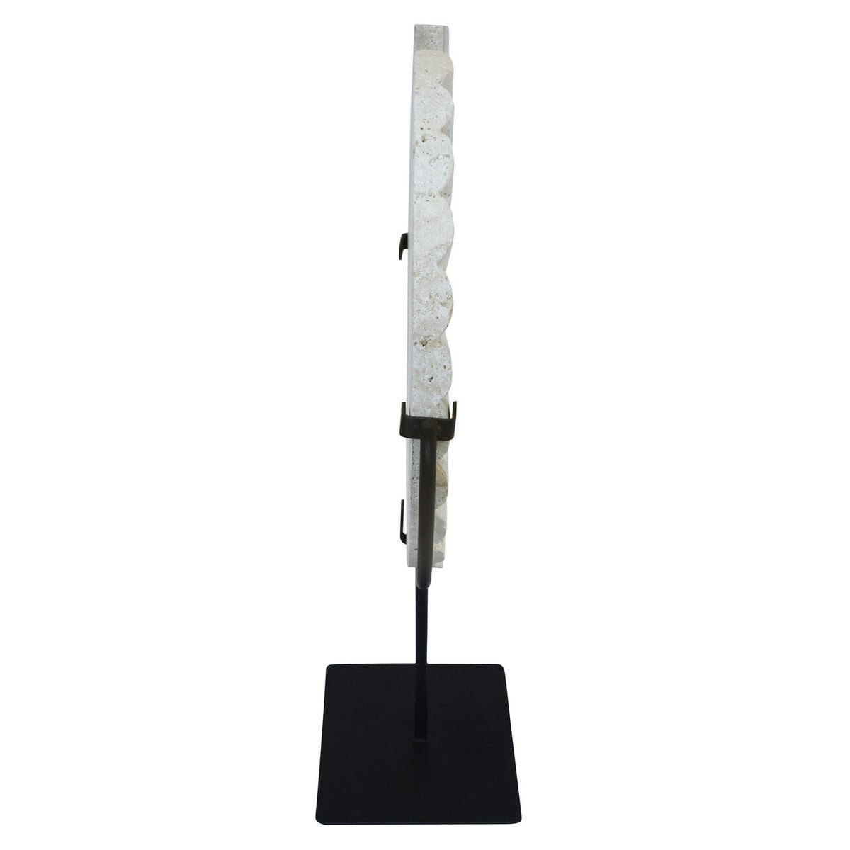 Tibor Travertine Disc Sculpture With Black Metal Base - Image 3