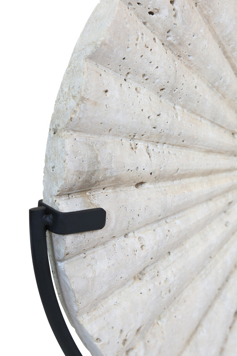 Tibor Travertine Disc Sculpture With Black Metal Base - Image 5