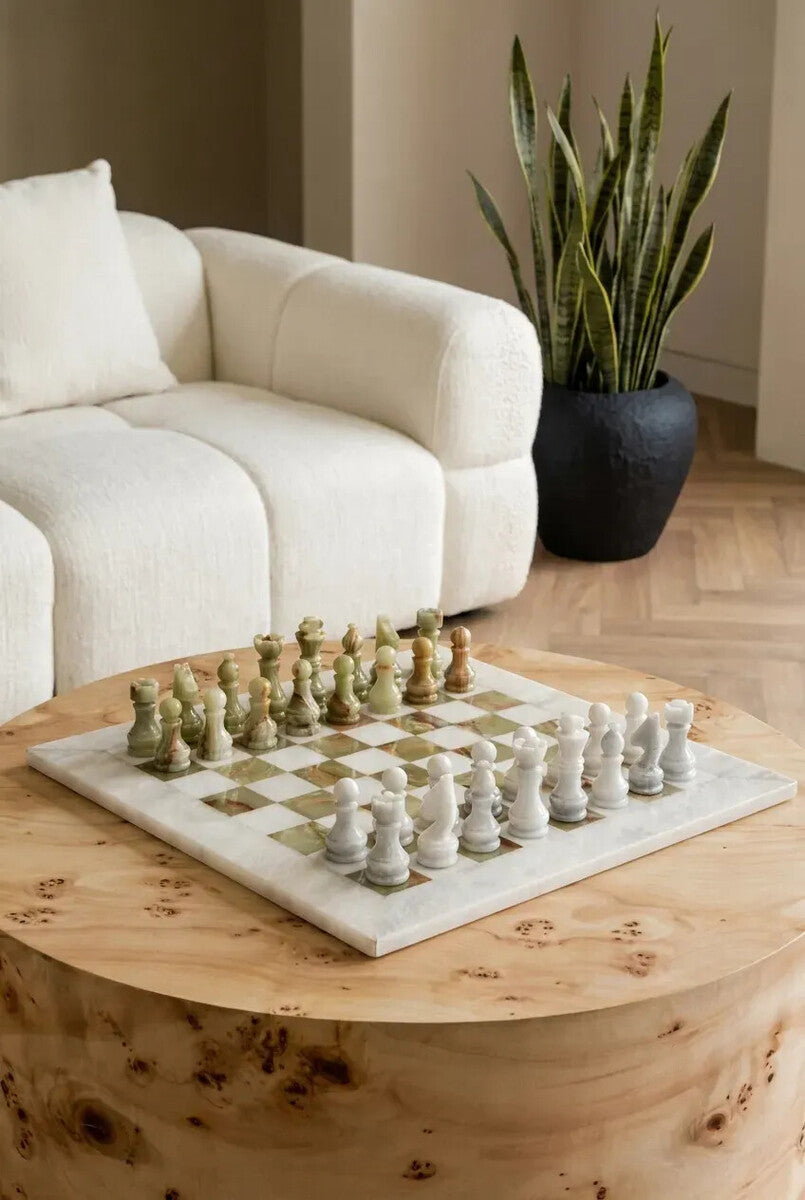 Flos White Marble and Green Onyx Large Chess Set