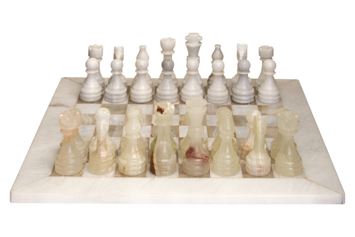 Flos Carved White Marble and Green Onyx Chess Set - Image 1