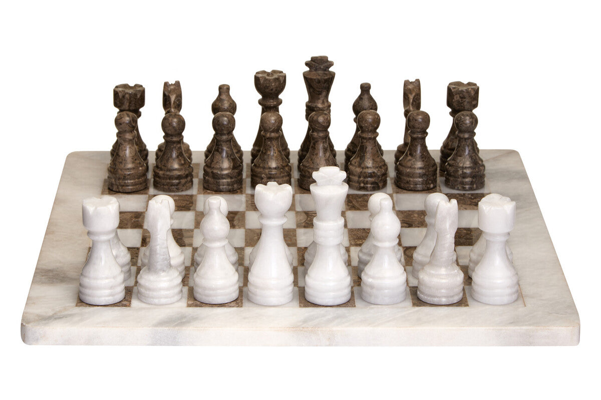 Flos Carved White and Grey Small Marble Chess Set - Image 1