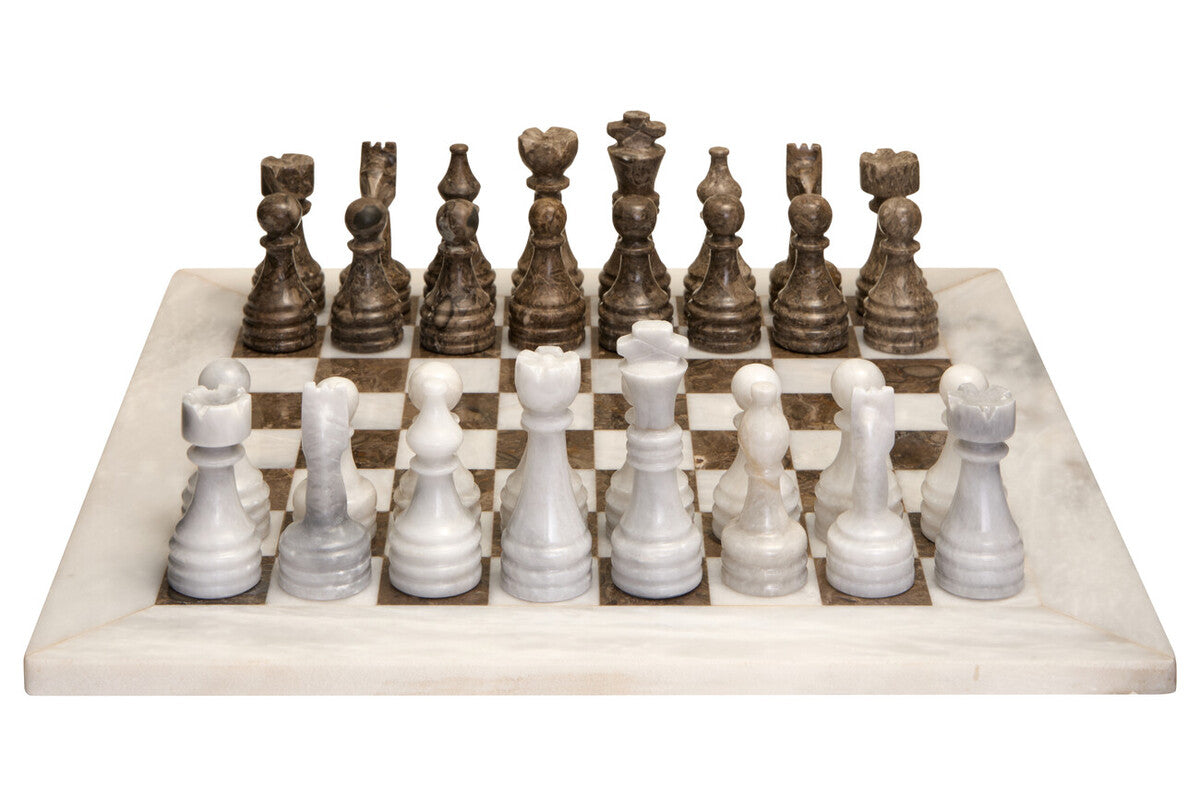 Flos Carved White and Grey Large Marble Chess Set - Image 1