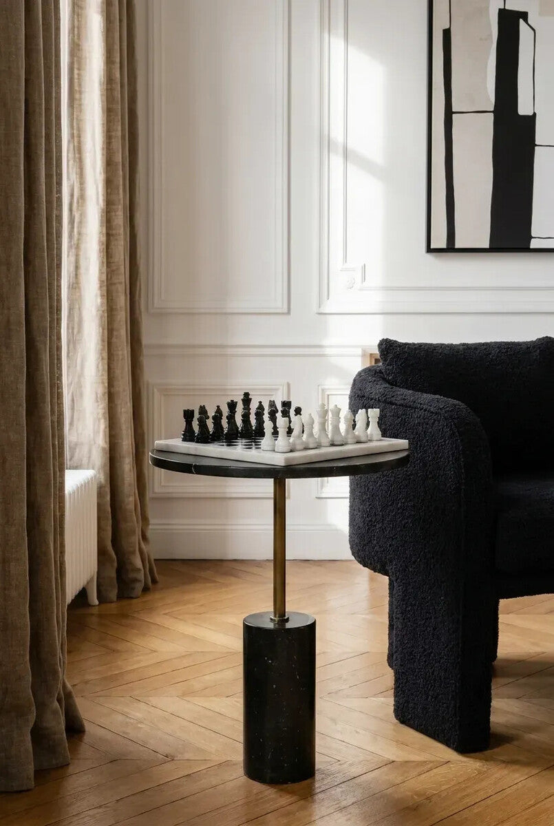 Flos Carved White and Black Small Marble Chess Set