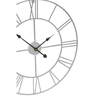 Genova 60cm Dia Silver Metal Roman Numeral Wall Clock