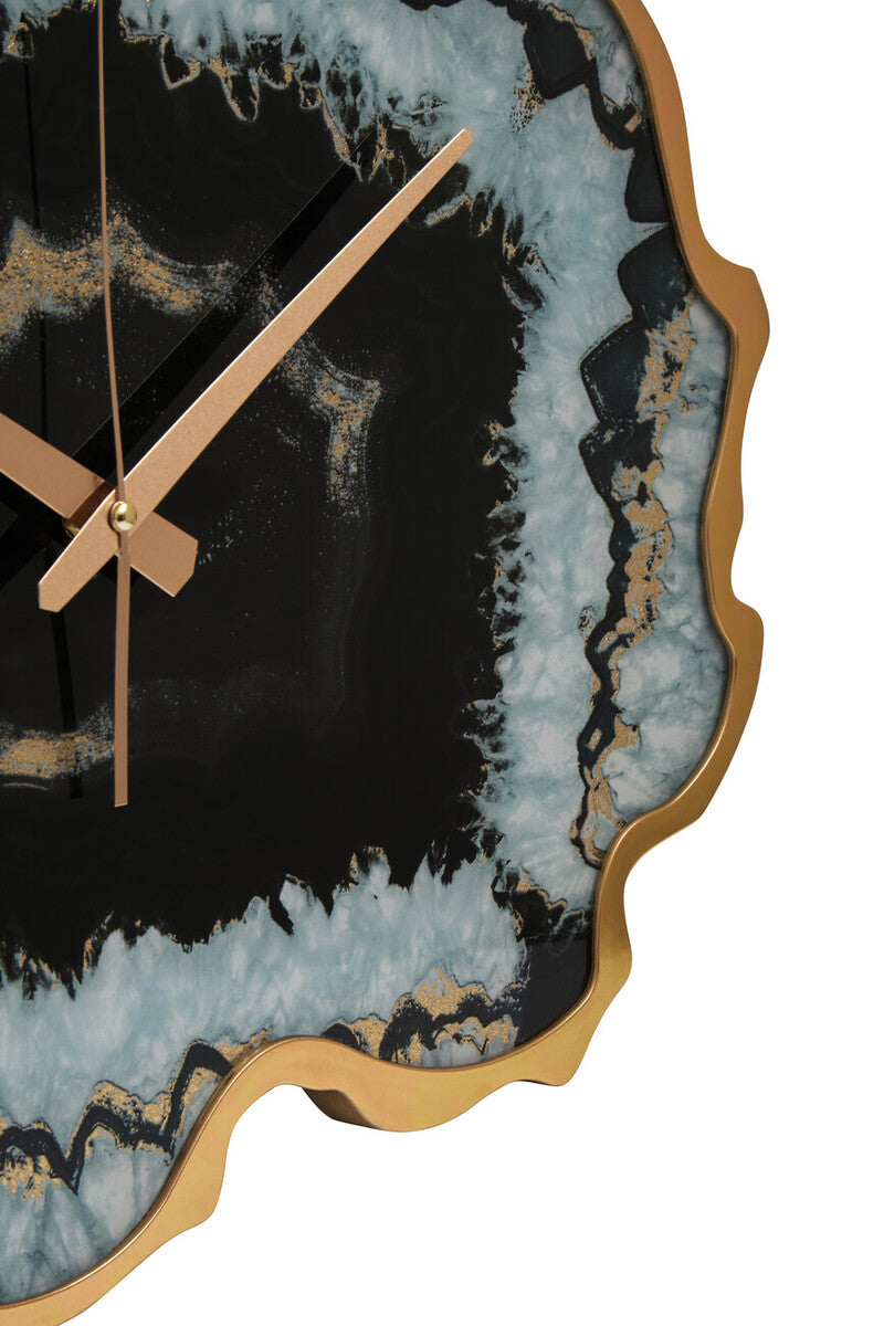 Celina Black And Gold Agate Effect Wall Clock