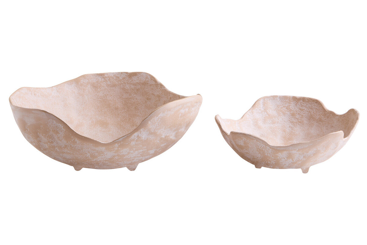Densita Set of Two Textured Beige Whitewash Bowls