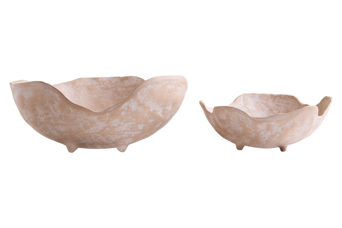 Densita Set of Two Textured Beige Whitewash Bowls - Image 1
