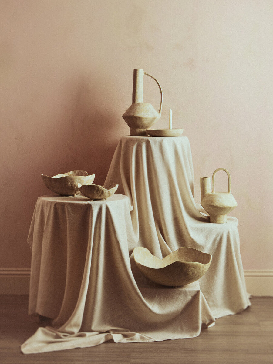 Densita Large Textured Beige Whitewash Bowl