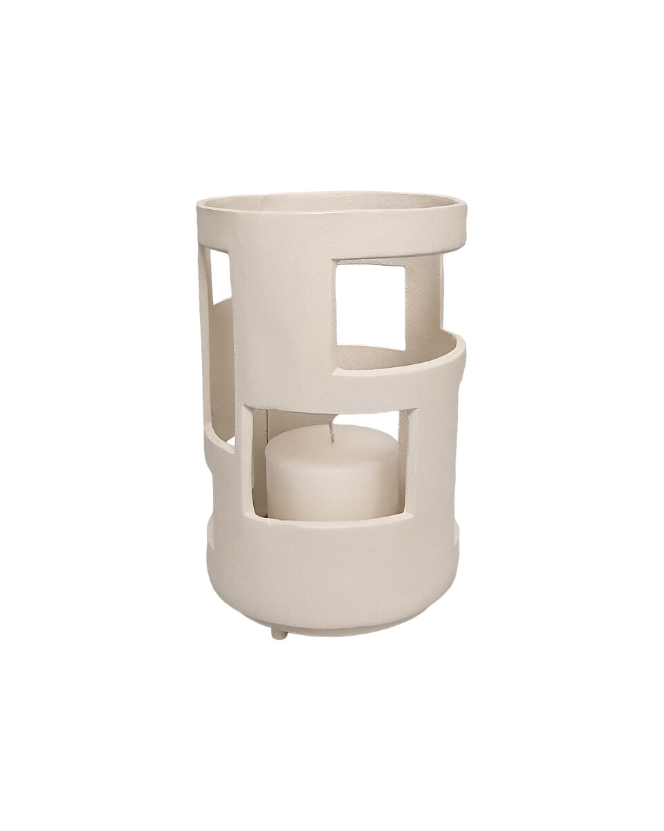 Prato Small Textured Cream Candle Holder - Image 1
