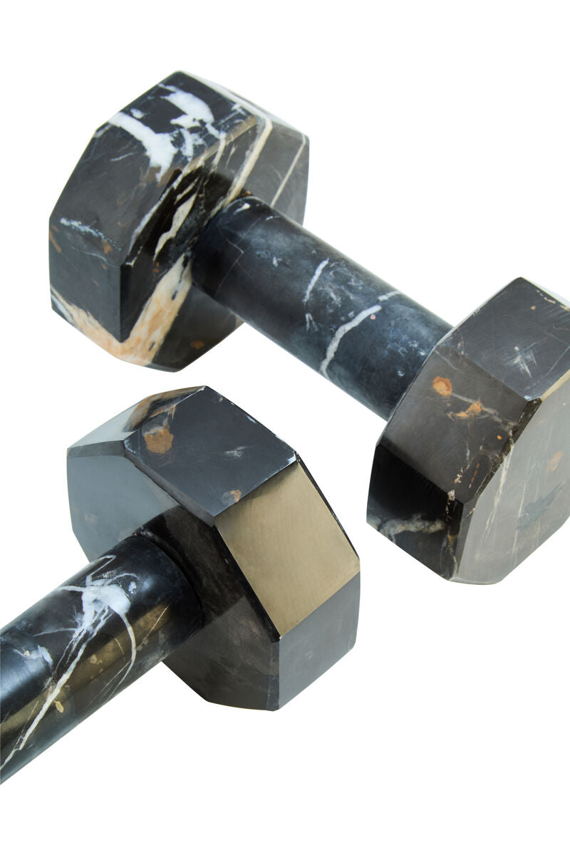 Set of Two Decorative Black and White Marble Dumbbells | Zoro