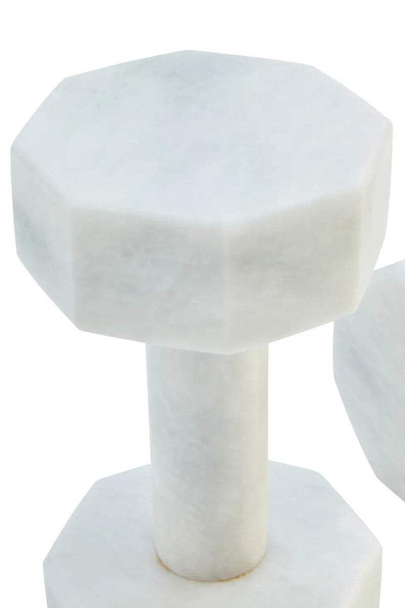 Set of Two Decorative White Marble Dumbbells | Zoro