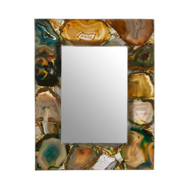 Decorative mirror with a colorful agate-like frame on a white background