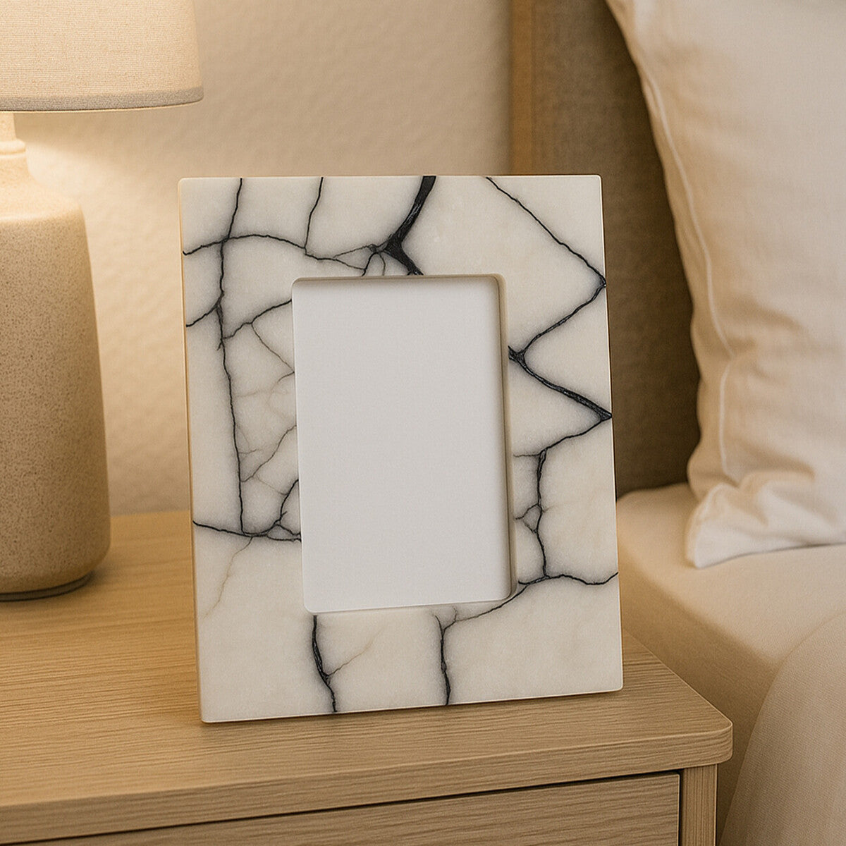 Marmara White and Black Marble 4In X 6In Small Photo Frame - Image 2