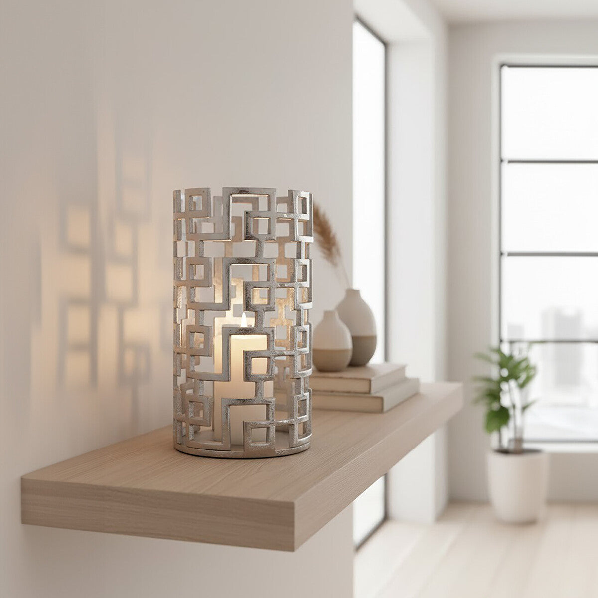 Delphi Large Candle Holder in Silver Finish