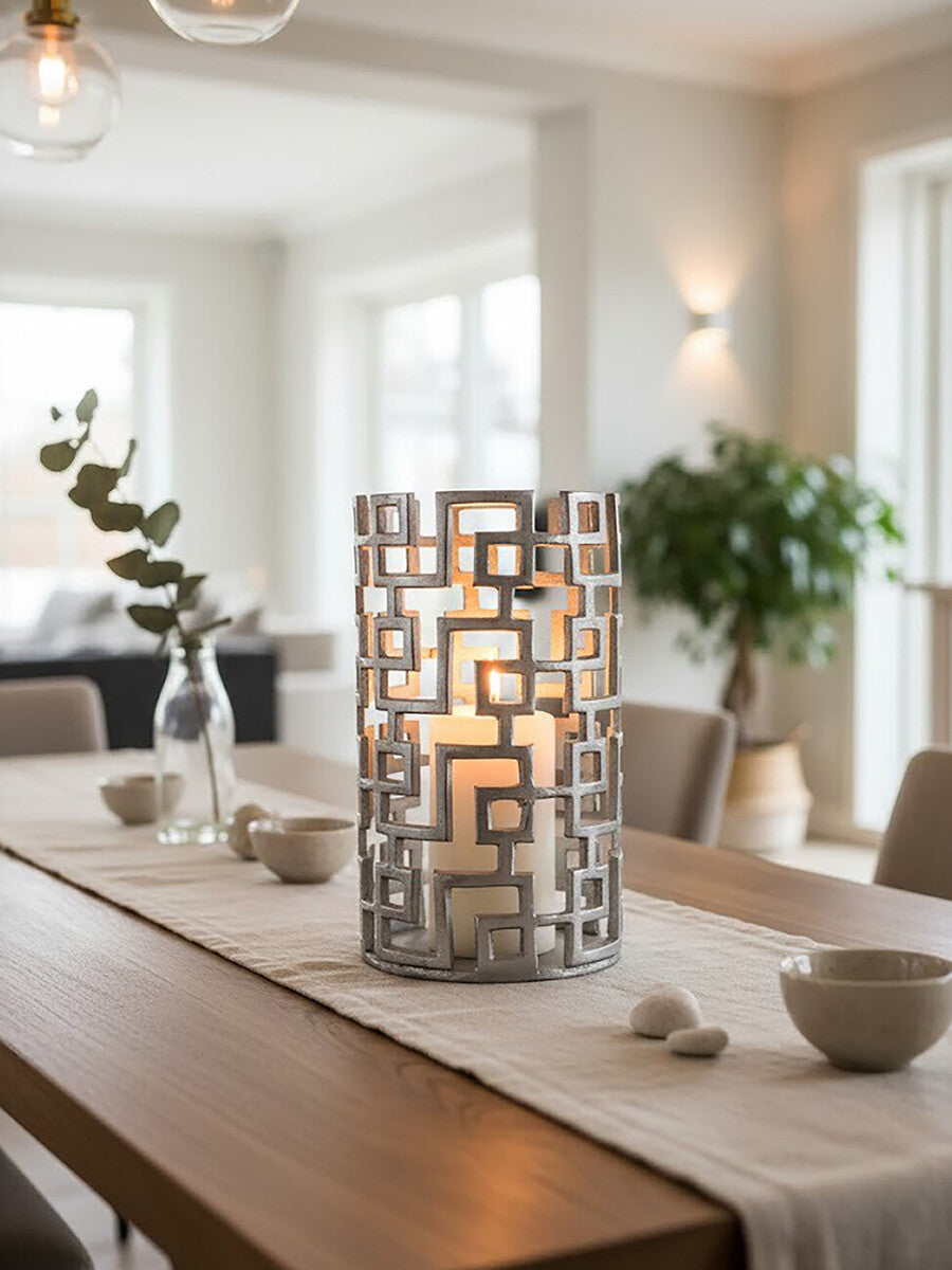 Delphi Large Candle Holder in Silver Finish