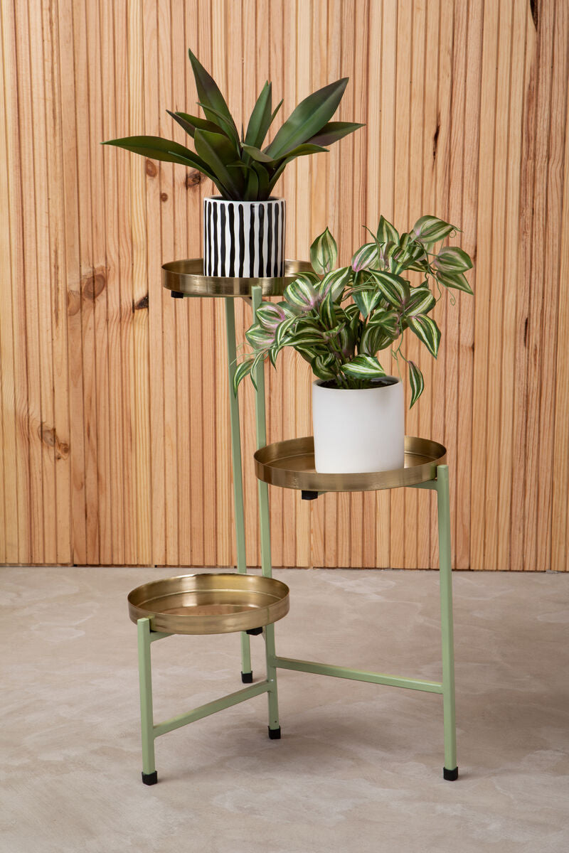 Sabia Green And Gold Three Tiered Plant Stand - Image 2