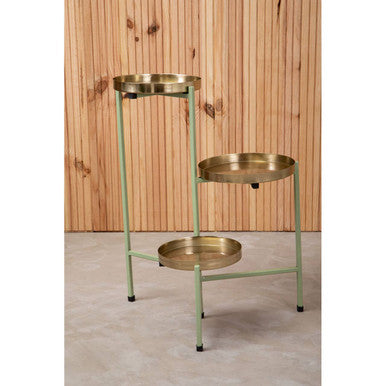 Sabia Green And Gold Three Tiered Plant Stand