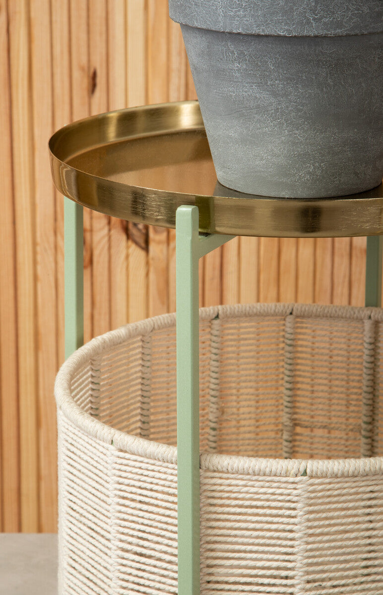 Sabia Green And Gold Iron And Cotton Two Tier Side Table