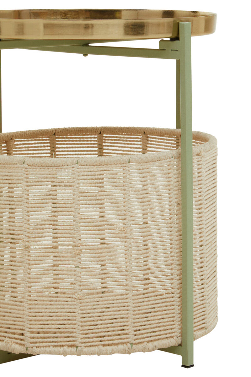 Sabia Green And Gold Iron And Cotton Two Tier Side Table