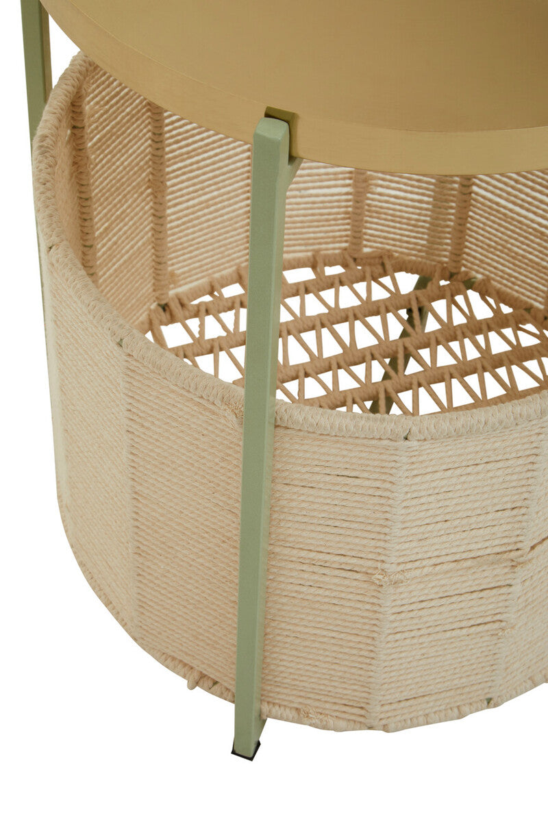 Sabia Green And Gold Iron And Cotton Two Tier Side Table