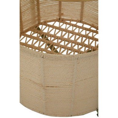 Green Iron Two-Tier Side Table with Gold Finish Iron Top and Natural Cotton Lower Storage, Sabia