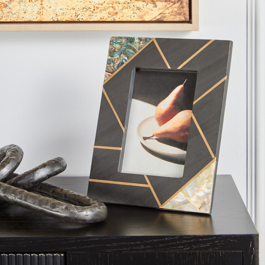 Oriana 4In X 6In Mother of Pearl and Gold Inlay Small Photo Frame - Image 2