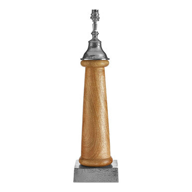 Wooden lamp with metal base on a white background