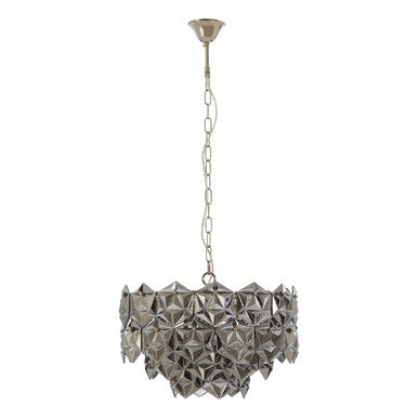 Decorative chandelier with geometric design on a white background