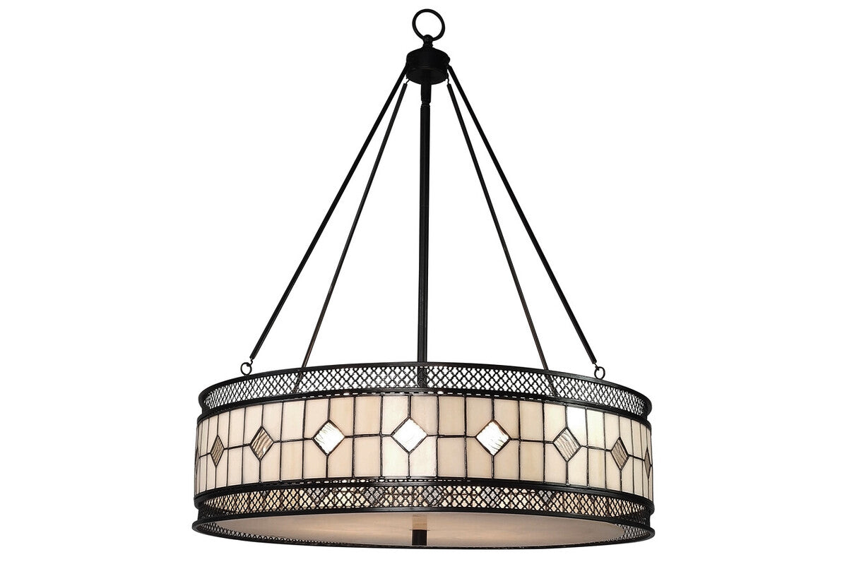 Chandelier with stained glass design on a white background