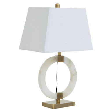 Elora Circular Marble Table Lamp with Ivory Shade - Image 3