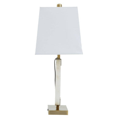 Elora Circular Marble Table Lamp with Ivory Shade - Image 1