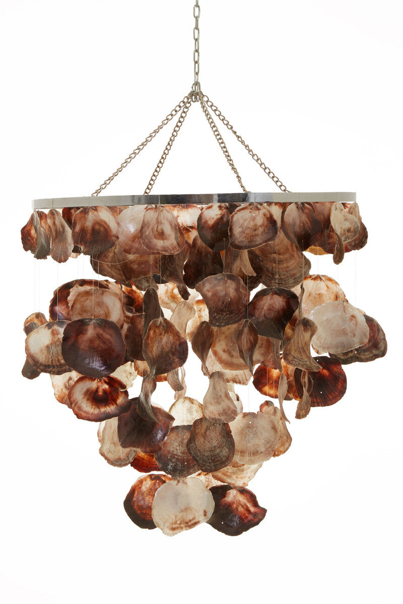 Decorative chandelier with shell-like design on a white background