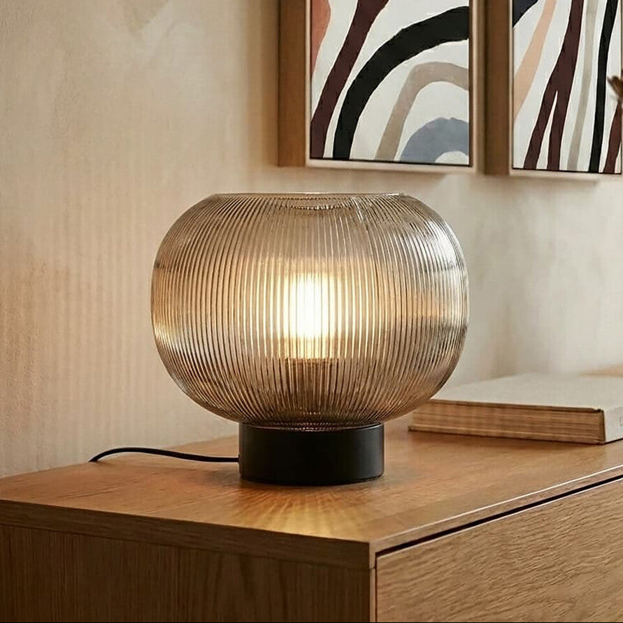 Enola Large Ribbed Smoked Glass Table Lamp - Image 1