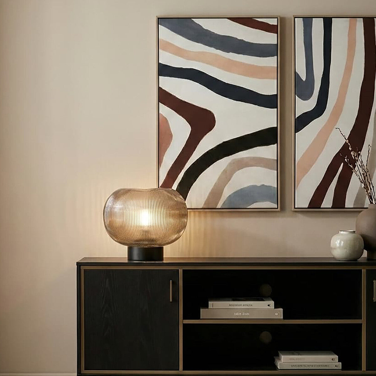 Enola Large Ribbed Smoked Glass Table Lamp - Image 5