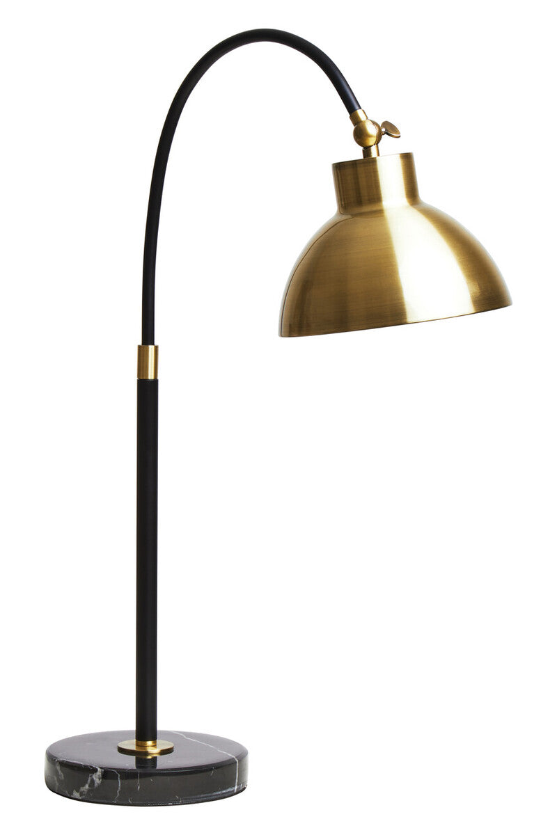 Gold and black adjustable lamp on a white background