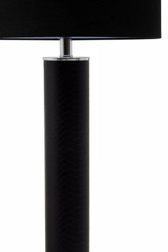 Hanah Black Snake Leather Effect Table Lamp with Chrome Base