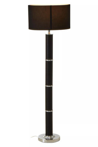 Hanah Black Snake Leather Effect Floor Lamp with Chrome Base and Black Shade