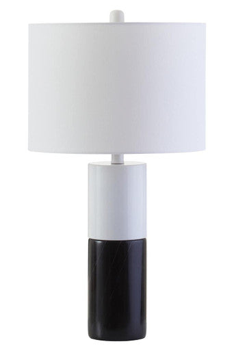 Eben Black Marble Base and White Shade Table Lamp