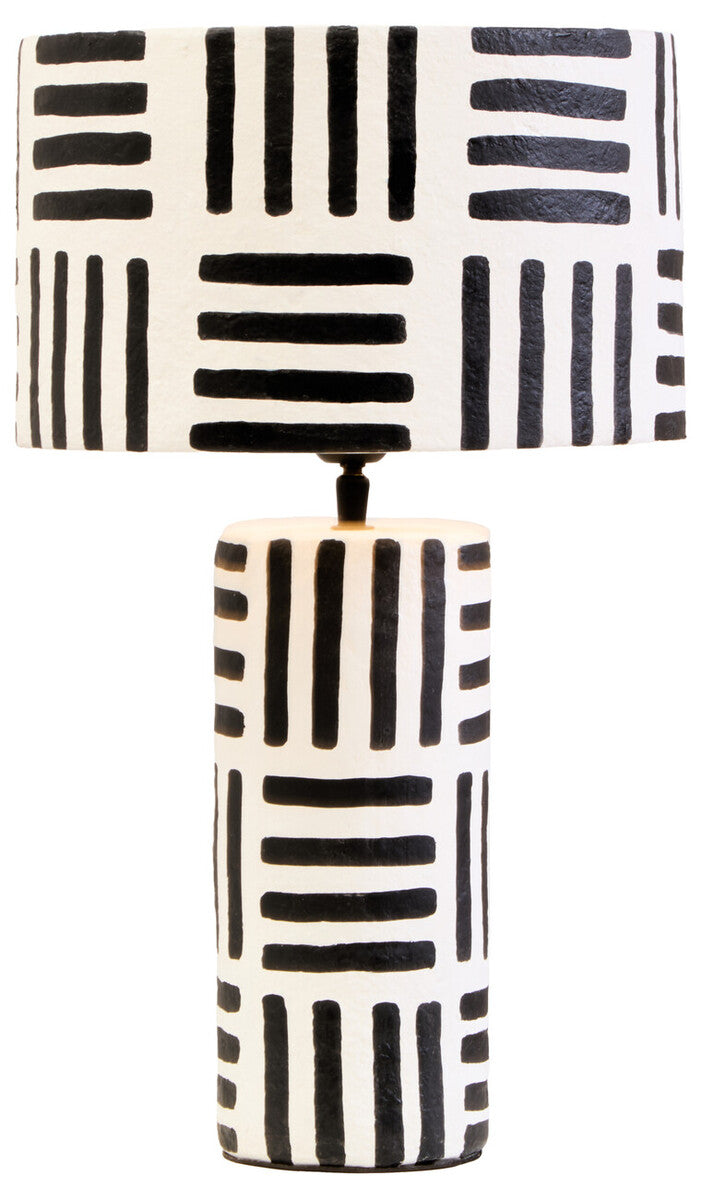 Carta Black And White Papier Mache Table Lamp with Geometric Lines - Image 3