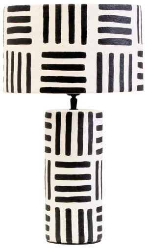 Carta Black And White Papier Mache Table Lamp with Geometric Lines - Image 1