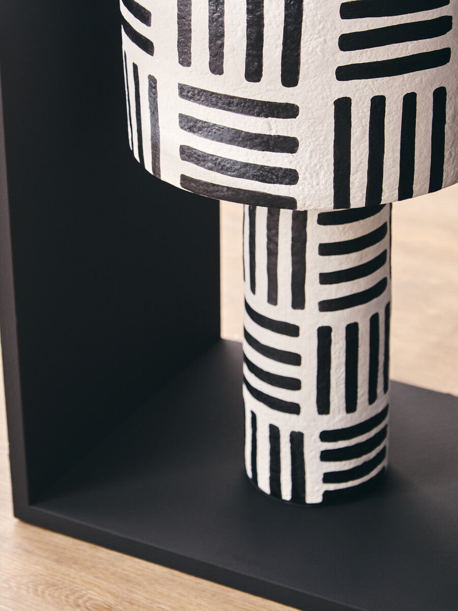 Carta Black And White Papier Mache Table Lamp with Geometric Lines - Image 9