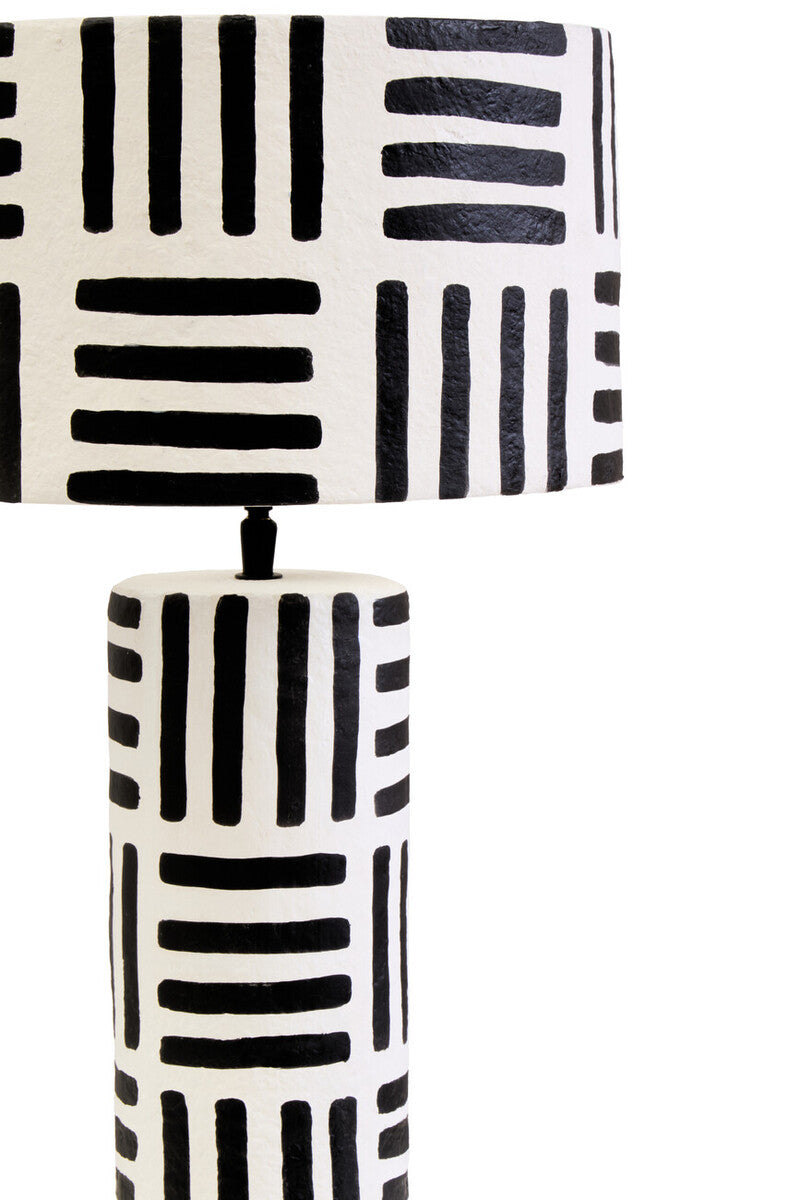 Carta Black And White Papier Mache Table Lamp with Geometric Lines - Image 10