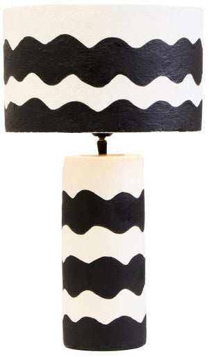 Carta Black And White Curved Stripe Papier Mache Table Lamp - Image 1