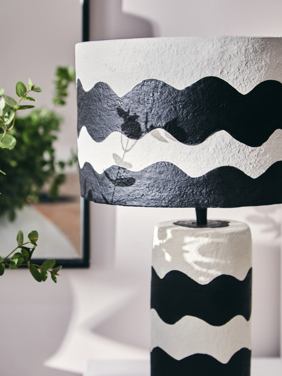 Carta Black And White Curved Stripe Papier Mache Table Lamp - Image 5