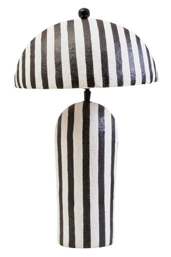 Carta 50cm Black And White Stripe Papier Mache Table Lamp With Dome Shade