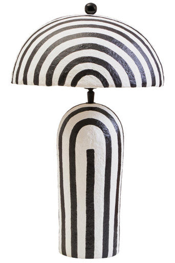 Carta 50cm Black And White Stripe Papier Mache Table Lamp With Dome Shade