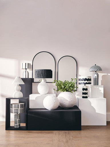 Carta 50cm Black And White Stripe Papier Mache Table Lamp With Dome Shade